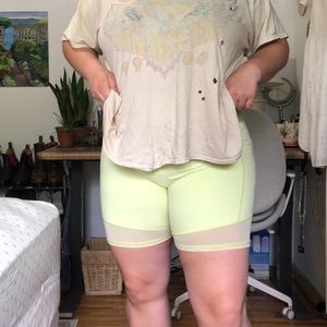 Aerie Chill Play Move High Rise Mesh Bike Shorts in Neon Yellow